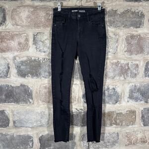 Old Navy Rockstar Black Distressed Mid Rise Skinny Jeans Womans 4R Ankle Stretch